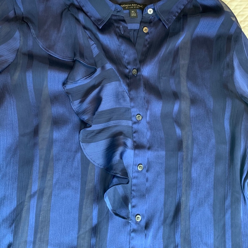Tone on Tone Sheer/Opaque Ruffled “Dillon” Shirt